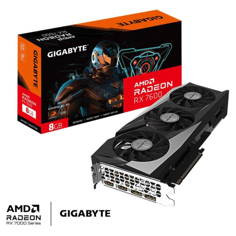 Gigabyte Graphics Card|GIGABYTE|AMD Radeon RX 7600|8 GB|GDDR6|128 bit|PCIE 4.0 16x|2xHDMI|2xDisplayPort|GV-R76GAMINGOC-8GD1.1
