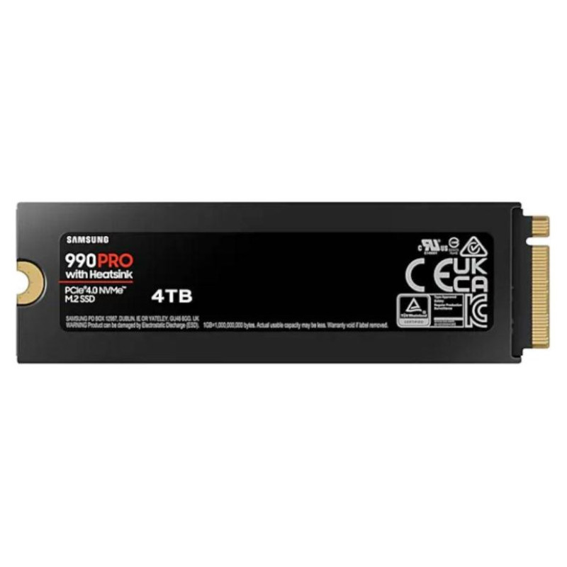 Samsung SSD|SAMSUNG|990 PRO with Heatsink|4TB|M.2|PCIe Gen4|NVMe|TLC|Write speed 6900 MBytes/sec|Read speed 7450 MBytes/sec|2.3mm|TBW 1200 TB|MTBF 1500000 hours|MZ-V9P4T0GW