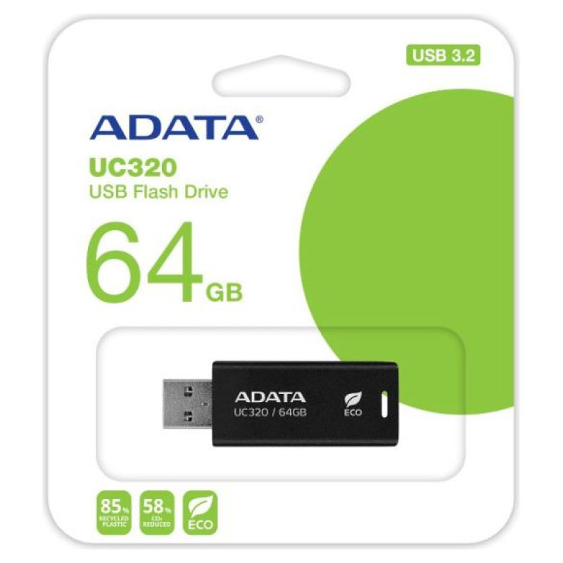 Adata MEMORY DRIVE FLASH USB3.2 64GB/BLACK UC320-64G-RBK/BK ADATA