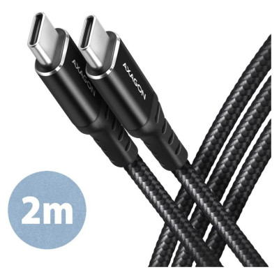Axagon Data and charging USB 2.0 cable length 2 m. PD 60W, 3A. Black braided.