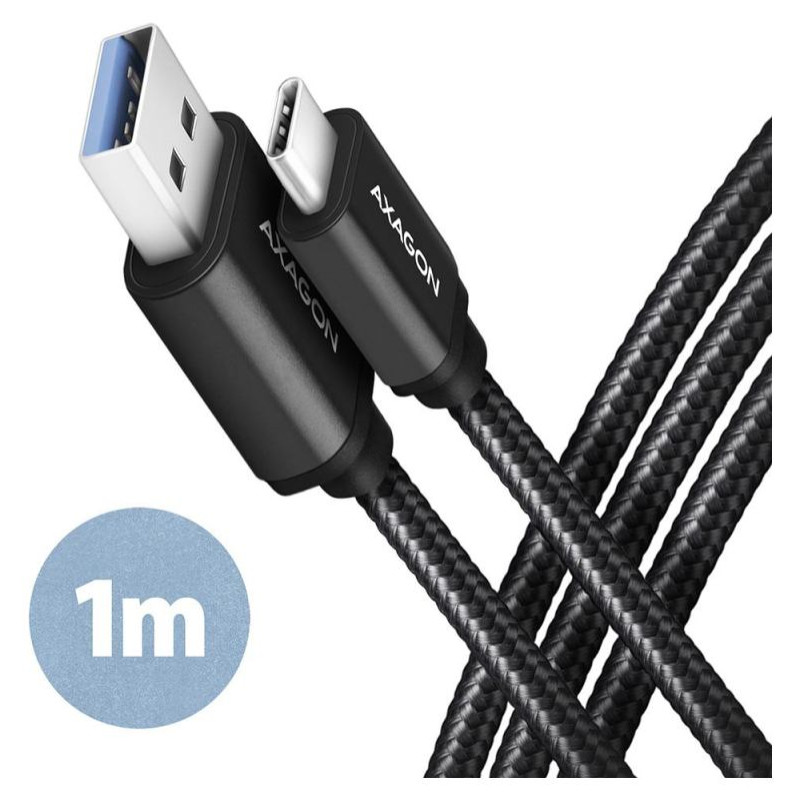Axagon Data and charging USB 3.2 Gen 1 cable lengh 1 m. 3A. Black braided.
