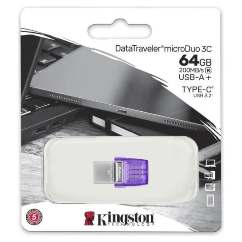 Kingston 64GB DataTraveler microDuo 3C 200MB/s dual USB-A + USB-C