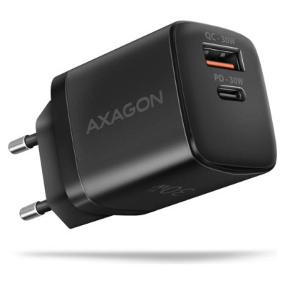 Axagon Sil wallcharger 2x port (USB-A + USB-C), PD3.0/QC4+/PPS/AFC/Apple. 30W total power.