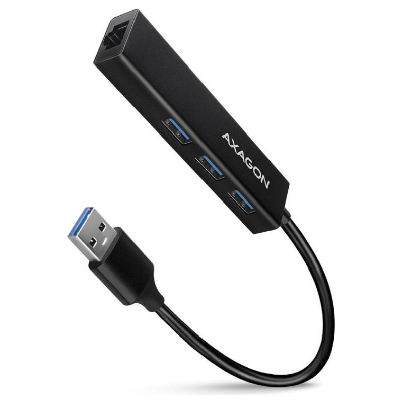 Axagon HMA-GL3A 3x USB-A + GLAN, USB3.2 Gen 1 hub, metal, 20cm USB-A cable