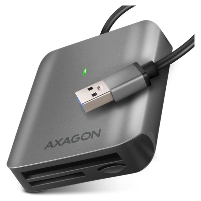 Axagon Aluminum high-speed USB-A 3.2 Gen 1 memory card reader. 3 slots, UHS-II.