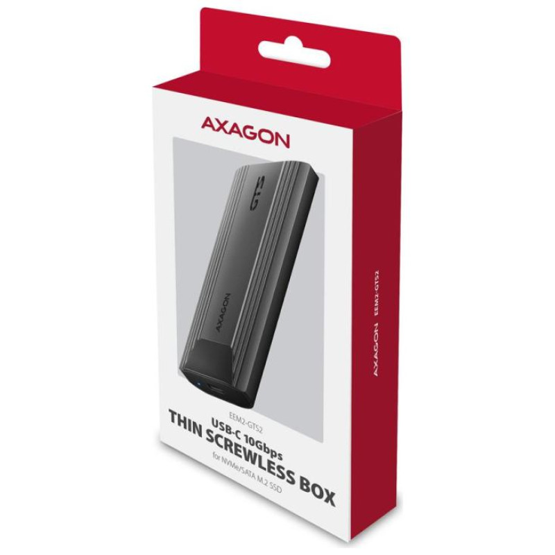 Axagon EEM2-GTS2 USB-C 3.2 Gen 2 - M.2 NVMe / SATA SSD THIN SCREWLESS 30-80mm ALU box