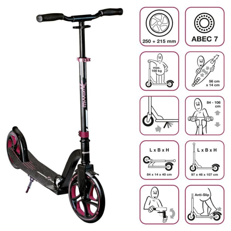 Muuwmi Aluminium Scooter PRO skrejritenis 250/215 mm, sarkans - AU 580
