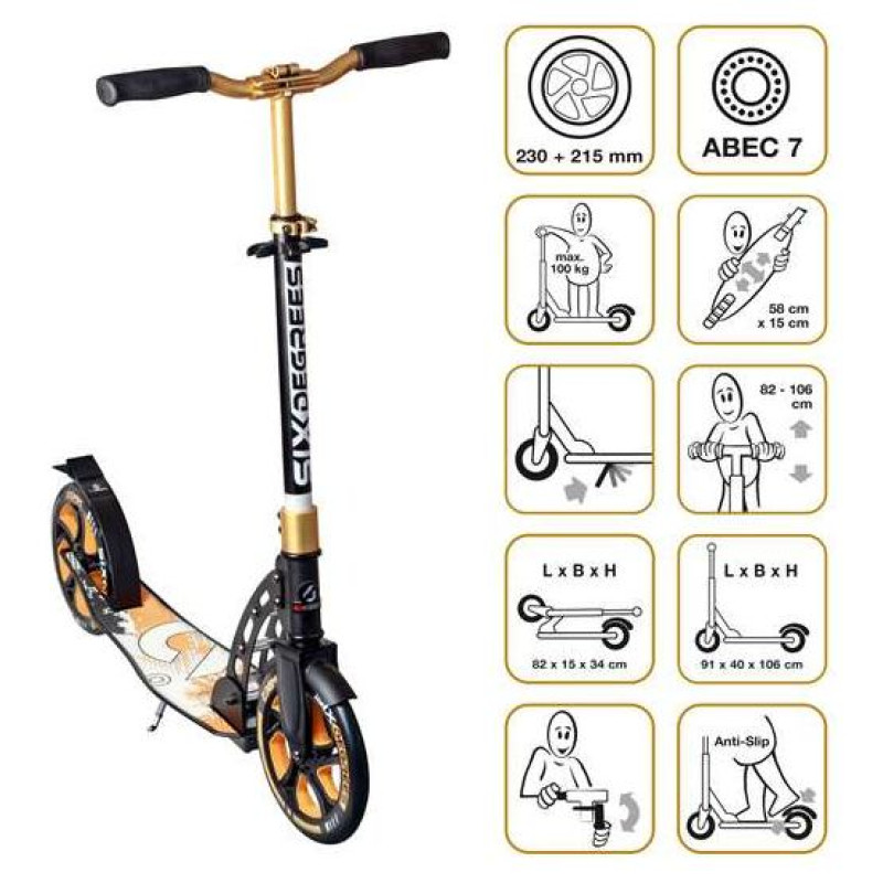 Six Degrees Aluminium Scooter skrejritenis 230/215 mm, zelta - AU 570