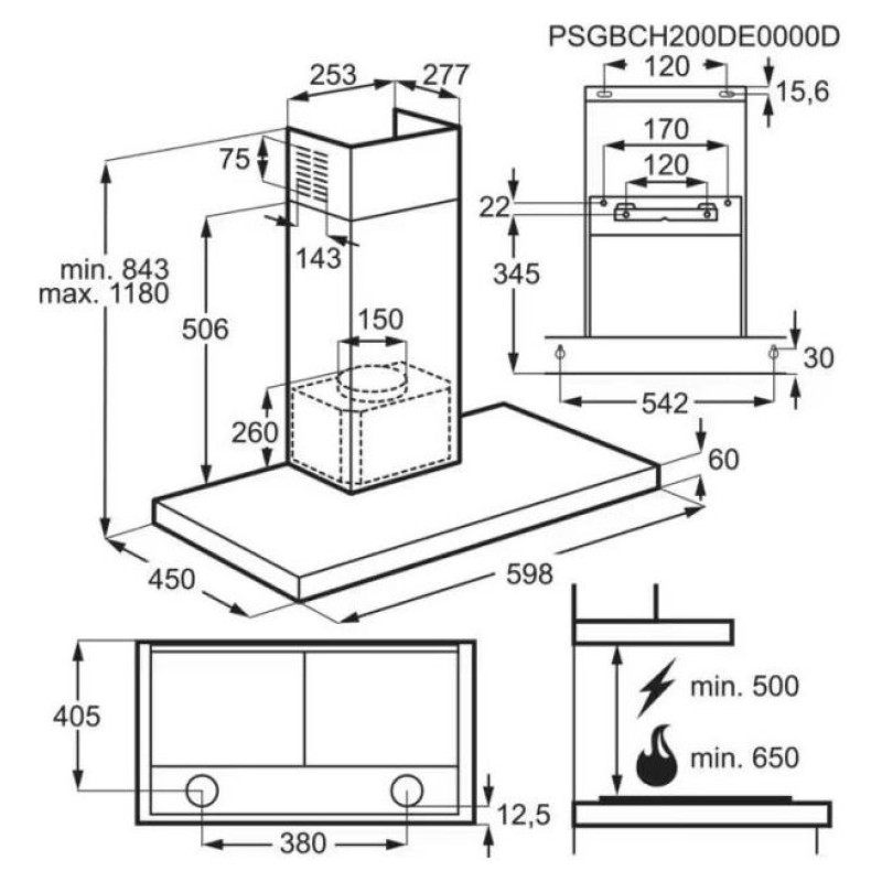 Electrolux skursteņa tipa tvaika nosūcējs, 60 cm - LFT526X