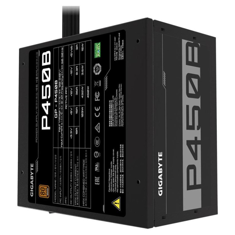 Gigabyte Power Supply|GIGABYTE|P450B|450 Watts|Efficiency 80 PLUS BRONZE|GP-P450B