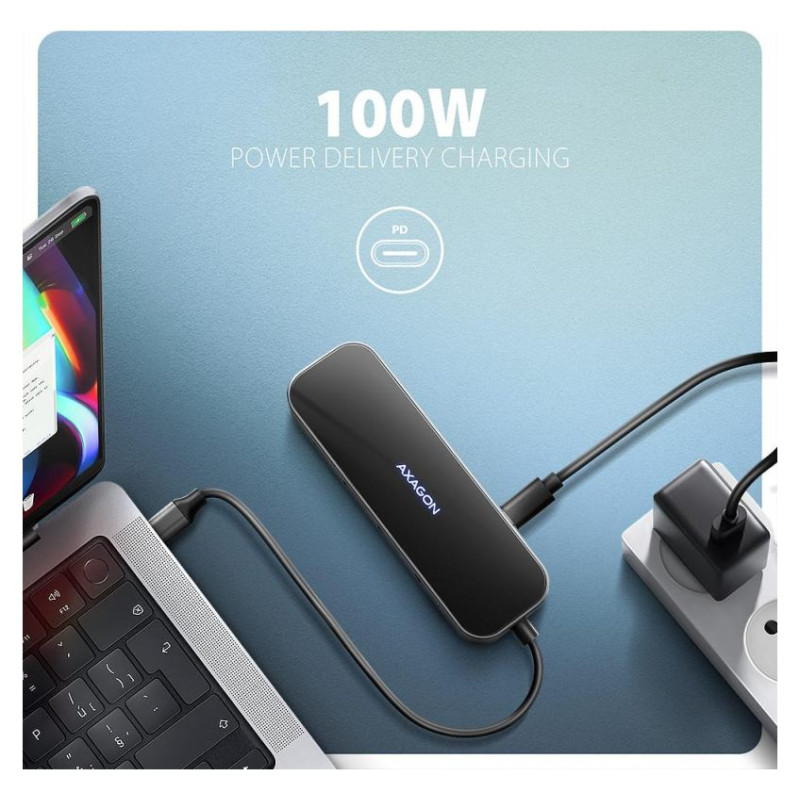 Axagon HMC-6GLN 2x USB-A 5Gbps, 1x USB-C 5Gbps, 4K/60Hz HDMI, RJ-45, USB 3.2 Gen 1 hub, PD 100W, 20cm USB-C cable