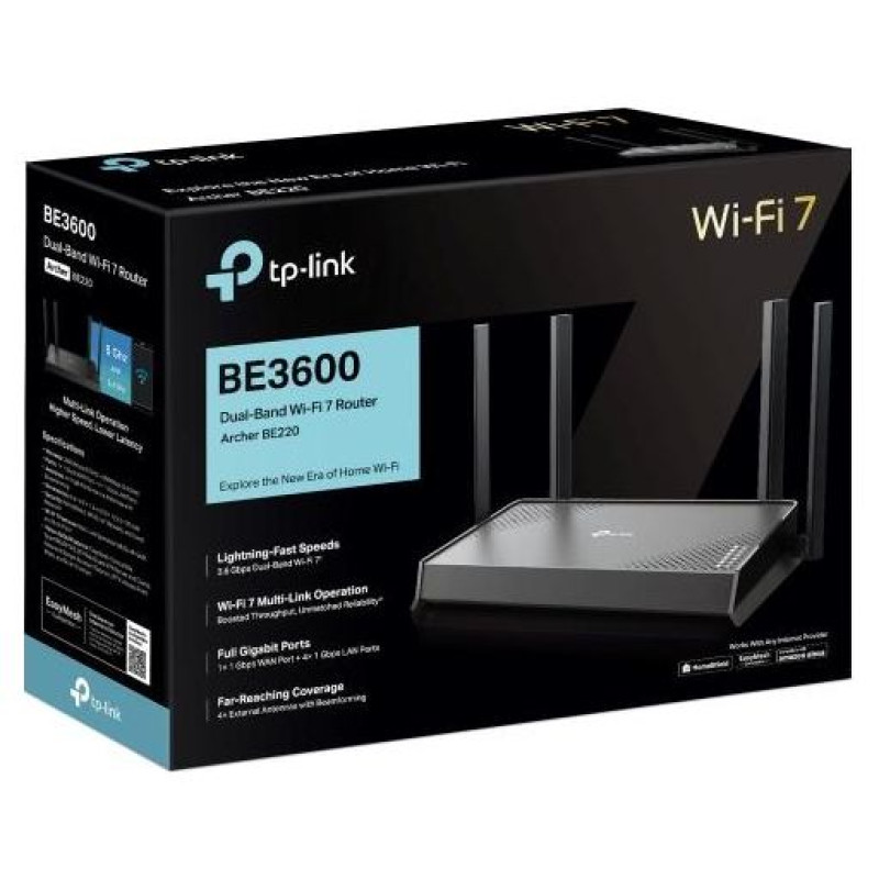 Tp-Link Wireless Router|TP-LINK|3600 Mbps|Wi-Fi 7|4x10/100/1000M|1x10/100/1000M|Number of antennas 4|ARCHERBE220