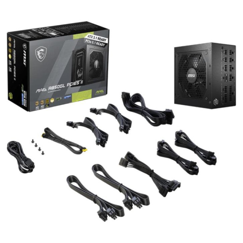 MSI Power Supply|MSI|MAG A850GL PCIE5 II|850 Watts|Efficiency 80 PLUS GOLD|PFC Active|MAGA850GLPCIE5II