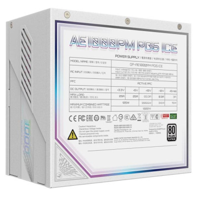 Gigabyte Power Supply|GIGABYTE|GP-AE1000PM PG5 ICE|1000 Watts|Efficiency 80 PLUS PLATINIUM|PFC Active|MTBF 100000 hours|GP-AE1000PMPG5ICE