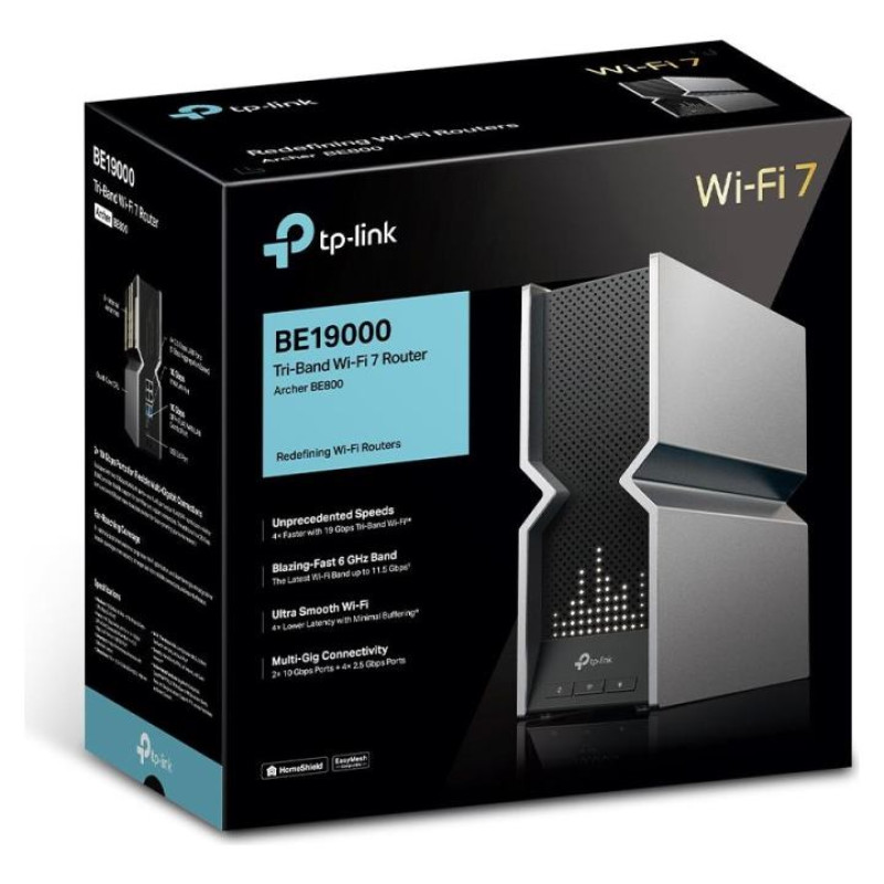 Tp-Link Wireless Router|TP-LINK|Wireless Router|19000 Mbps|Mesh|Wi-Fi 7|USB 3.0|4x2.5GbE|2x10GbE|LAN \ WAN ports 2|Number of antennas 8|ARCHERBE800