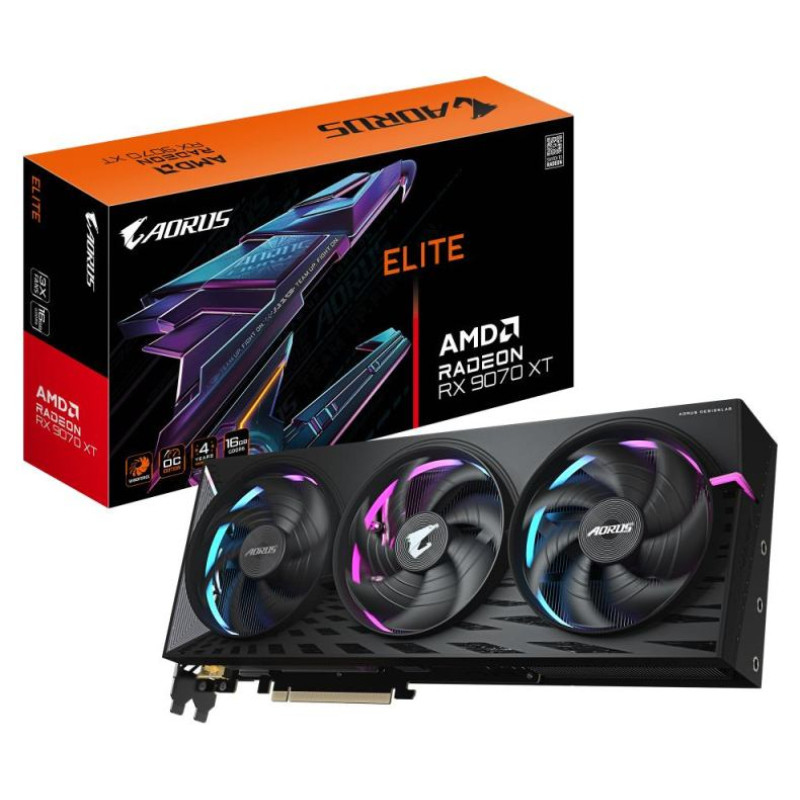 Gigabyte Graphics Card|GIGABYTE|AMD Radeon RX 9070 XT|16 GB|GDDR6|256 bit|PCIE 5.0 16x|Triple slot Heatpipe|2xHDMI|2xDisplayPort|R9070XTAORUSE-16GD1.0