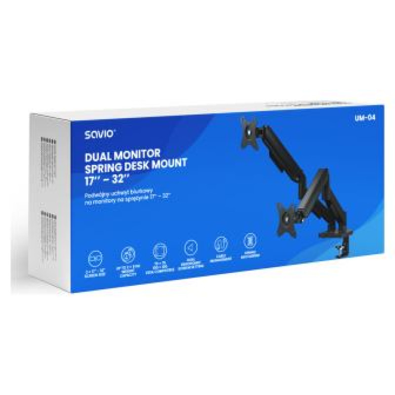 Savio Monitora stiprinājums Savio  17" - 32" Dual monitor spring loaded desk mount