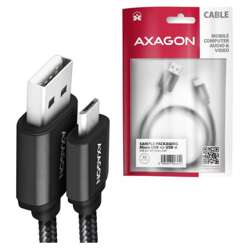 Axagon CABLE USB2.0 TO MICRO-USB 1.5M/HQ BLK BUMM-AM15AB AXAGON