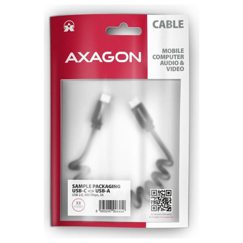 Axagon Data and charging USB 2.0 cable 1.1 m long. PD 60W, 3A. Black twisted.