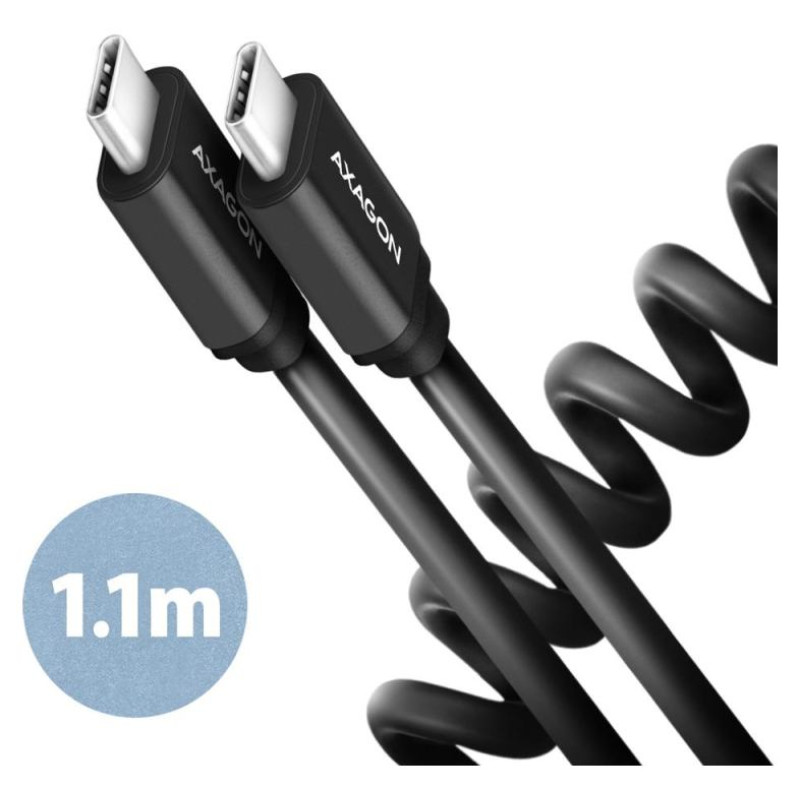 Axagon Data and charging USB 2.0 cable 1.1 m long. PD 60W, 3A. Black twisted.