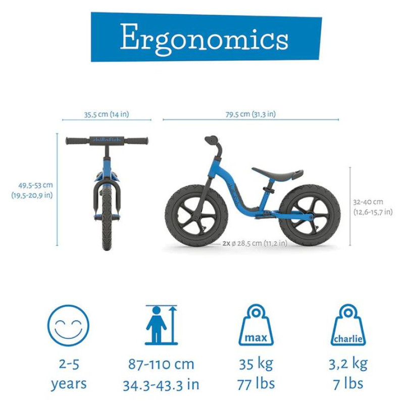 Chillafish Charlie Sport 12" līdzsvara velosipēds, navy, no 2 līdz 5 gadiem - CPCH06NAV
