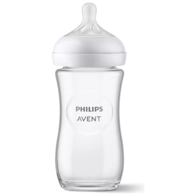 Philips Avent Natural Response stikla zīdaiņu pudelīte 240 ml, vidējas plūsmas knupītis 1m+ - SCY933/01