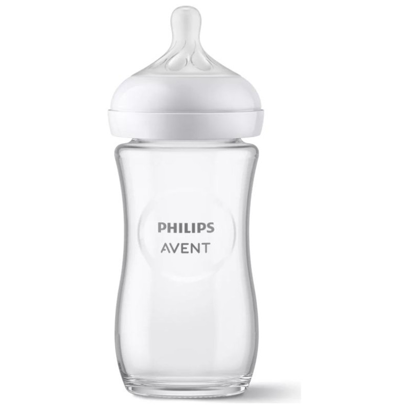 Philips Avent Natural Response stikla zīdaiņu pudelīte 240 ml, vidējas plūsmas knupītis 1m+ - SCY933/01