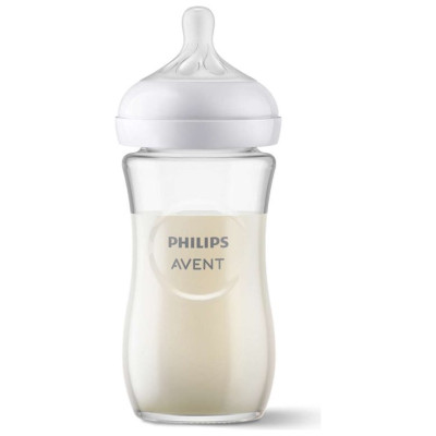Philips Avent Natural Response stikla zīdaiņu pudelīte 240 ml, vidējas plūsmas knupītis 1m+ - SCY933/01