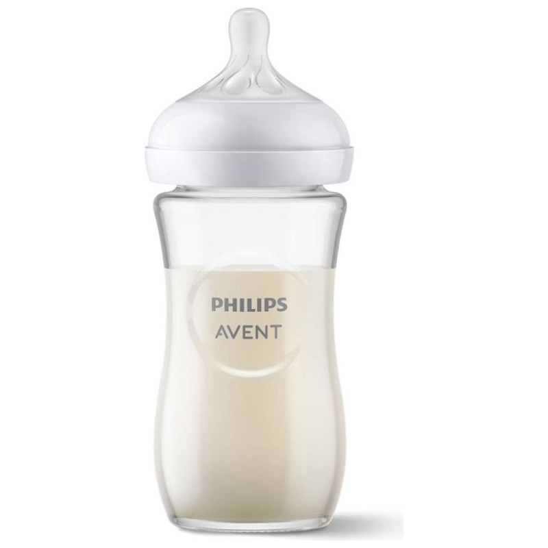 Philips Avent Natural Response stikla zīdaiņu pudelīte 240 ml, vidējas plūsmas knupītis 1m+ - SCY933/01