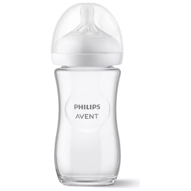 Philips Avent Natural Response stikla zīdaiņu pudelīte 240 ml, vidējas plūsmas knupītis 1m+ - SCY933/01