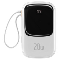 Baseus Qpow Digital Display Power Bank with Fast Charging 20000mAh 20W QC/PD/SCP/FCP with Built-in Lightning Cable White