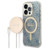 Guess Set Guess GUBPP14XH4EACSB Case+ Charger iPhone 14 Pro Max 6.7" blue/blue hard case 4G Print MagSafe