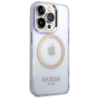Guess Gold Outline Translucent MagSafe Case for iPhone 14 Pro Max 6.7" - Purple
