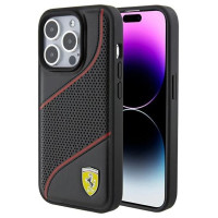 Ferrari Perforated Waves Metal Logo case for iPhone 15 Pro - black