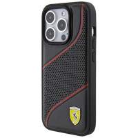 Ferrari Perforated Waves Metal Logo case for iPhone 15 Pro - black