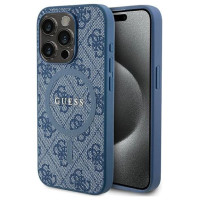 Guess 4G Collection Leather Metal Logo MagSafe Case for iPhone 14 Pro - Blue