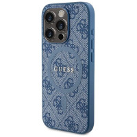Guess 4G Collection Leather Metal Logo MagSafe Case for iPhone 14 Pro - Blue