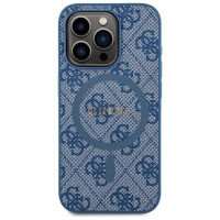Guess 4G Collection Leather Metal Logo MagSafe Case for iPhone 14 Pro - Blue