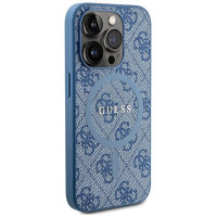 Guess 4G Collection Leather Metal Logo MagSafe Case for iPhone 14 Pro - Blue