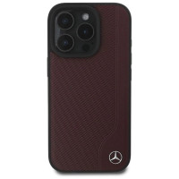 Mercedes MB Wood Imitation Leather MagSafe iPhone 16 Pro Case - Red
