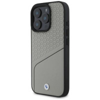 BMW Sign Leather Textured and Line MagSafe Case for iPhone 16 Pro Max - Gray
