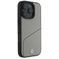 BMW Sign Leather Textured and Line MagSafe Case for iPhone 16 Pro Max - Gray