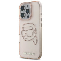 Karl Lagerfeld IML Rhinestones Karl Head Case for iPhone 16 Pro Pink