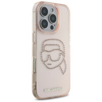 Karl Lagerfeld IML Rhinestones Karl Head Case for iPhone 16 Pro Pink