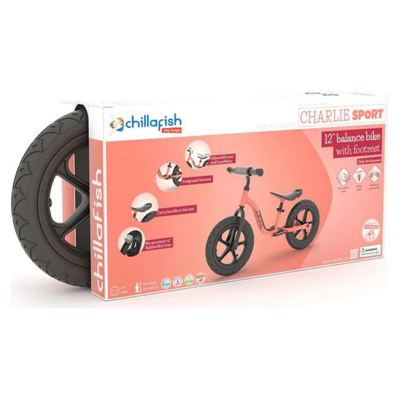 Chillafish Charlie Sport 12" līdzsvara velosipēds, flamingo, no 2 līdz 5 gadiem - CPCH06FLA