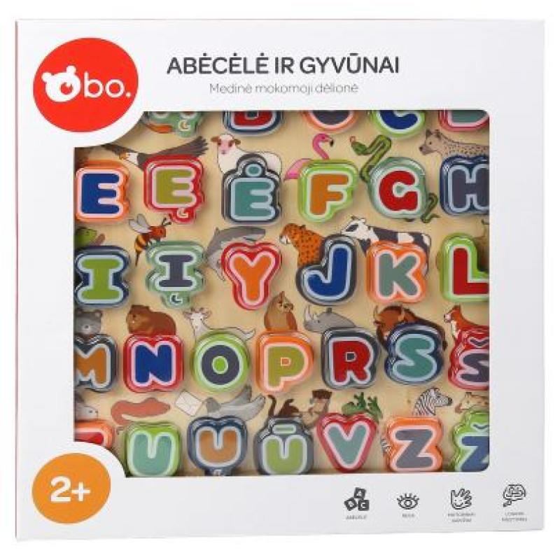 BO. Развивающий деревянный пазл "Алфавит и Животные" (на литовском языке)