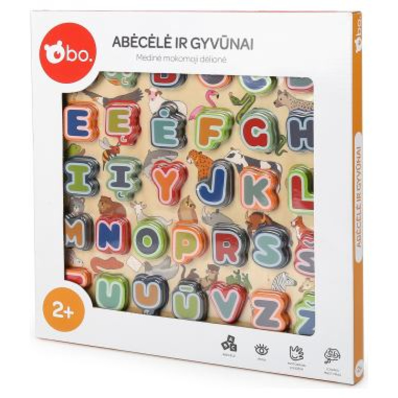 BO. Развивающий деревянный пазл "Алфавит и Животные" (на литовском языке)