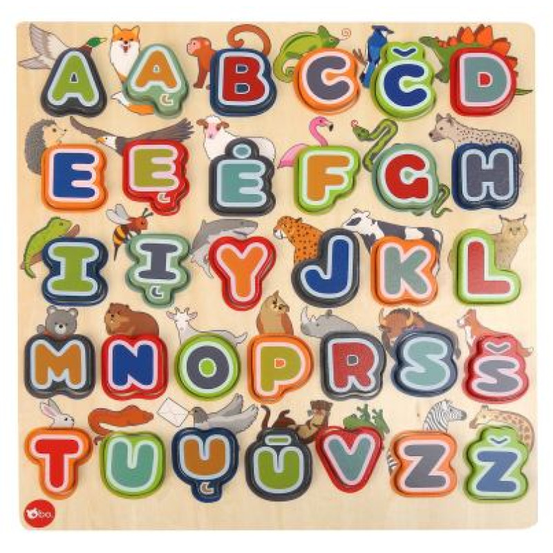 BO. Развивающий деревянный пазл "Алфавит и Животные" (на литовском языке)