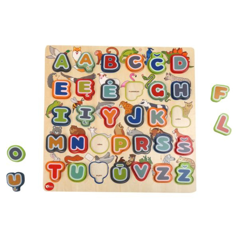 BO. Развивающий деревянный пазл "Алфавит и Животные" (на литовском языке)