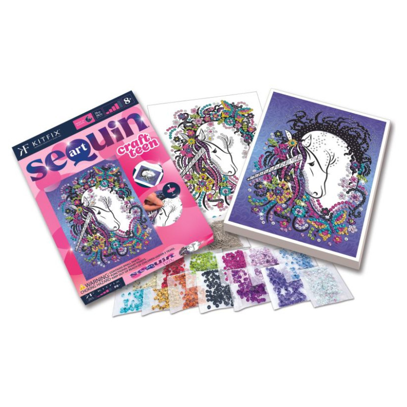Kitfix Amatniecības komplekts Sequin Art Craft Teen spīdumiņu māksla, Vienradzis